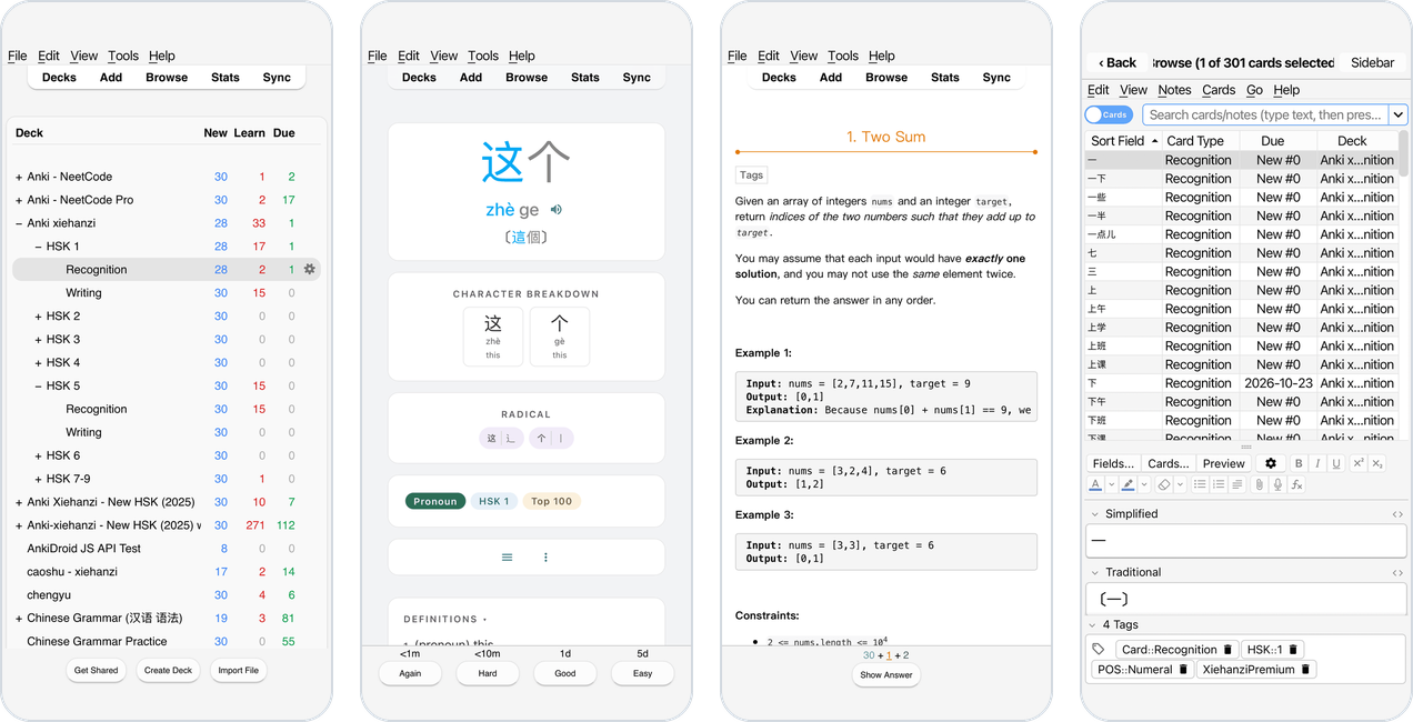 Kioku on iPhone: deck list, reviewing, Browse