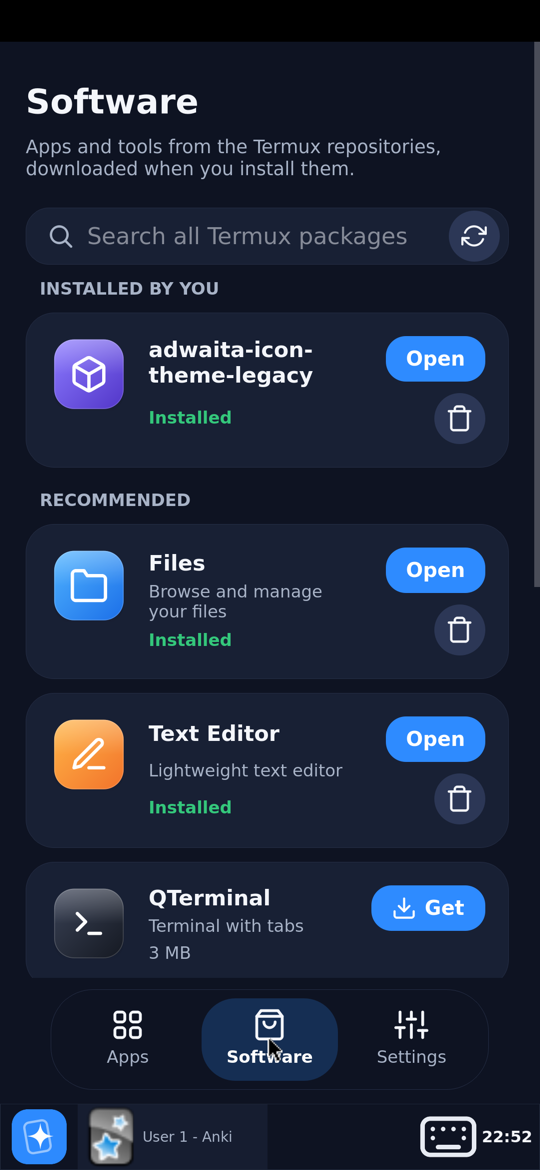 The Software page with recommended Linux apps